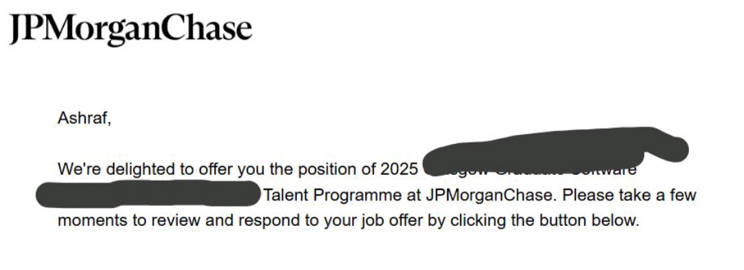 Screenshot of JP Morgan Offer Email