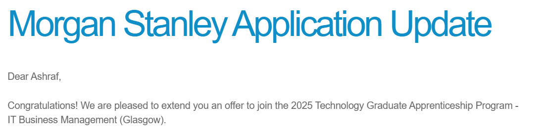 Screenshot of Offer Email from Morgan Stanley